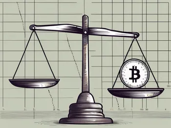 A balanced scale with currency symbols on one side and stock market graphs on the other