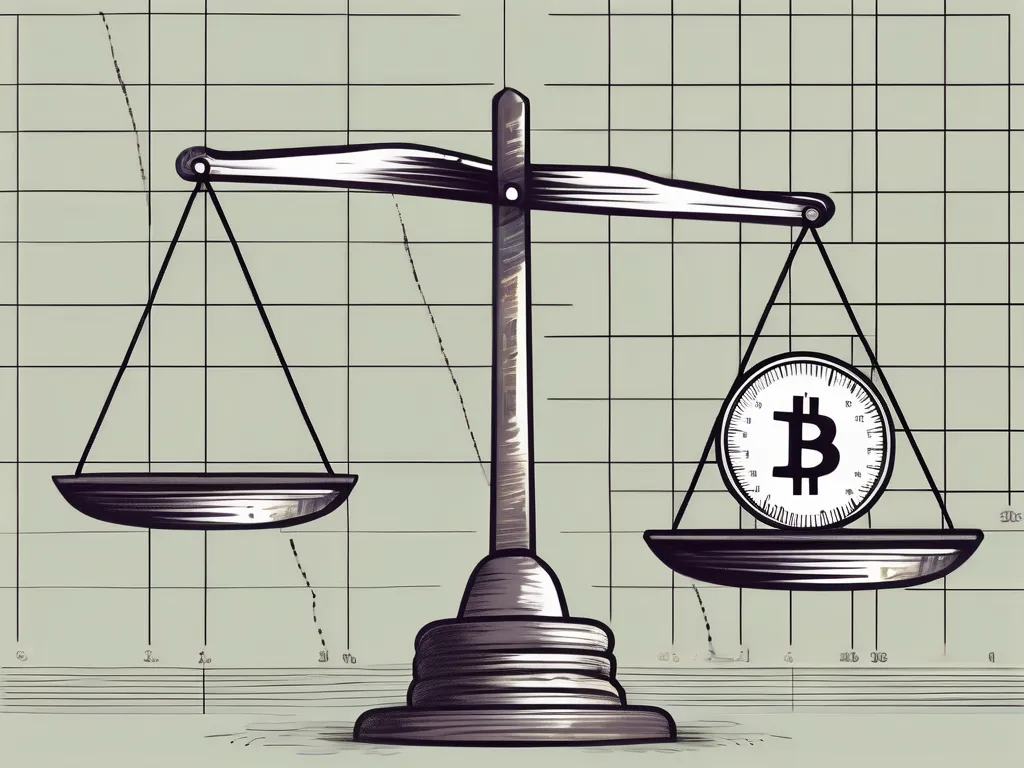 Une balance équilibrée avec des symboles de devises d'un côté et des graphiques de la bourse de l'autre