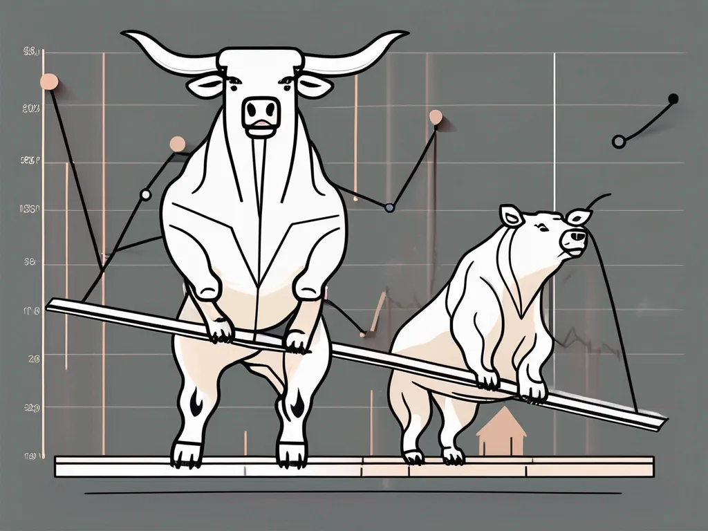 Un taureau et un ours se tenant debout sur une balançoire équilibrée avec un graphique en arrière-plan