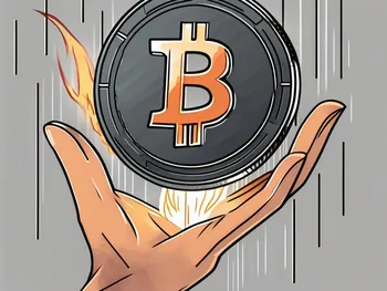 A burning coin (to represent cryptocurrency) being dropped into a digital slot