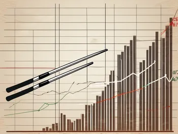 A pair of chopsticks (representing the tasuki gap) over a downward trending stock market graph