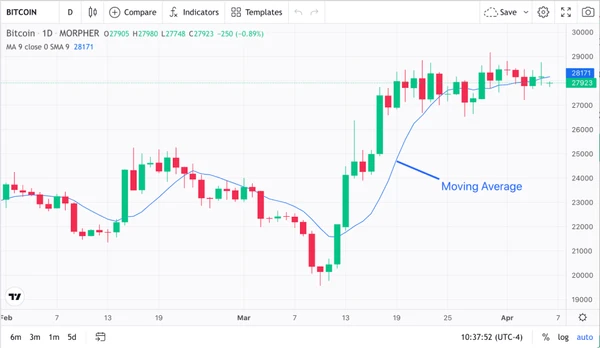 Bitcoin 1-Day Price Chart and Moving Average Indicator (source: Morpher.com)