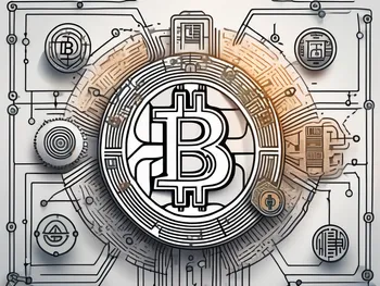 A bitcoin in the center surrounded by symbols representing a computer