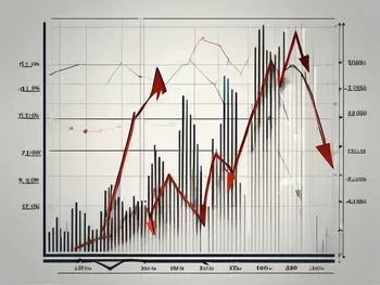 A stock market chart with arrows indicating upward and downward trends