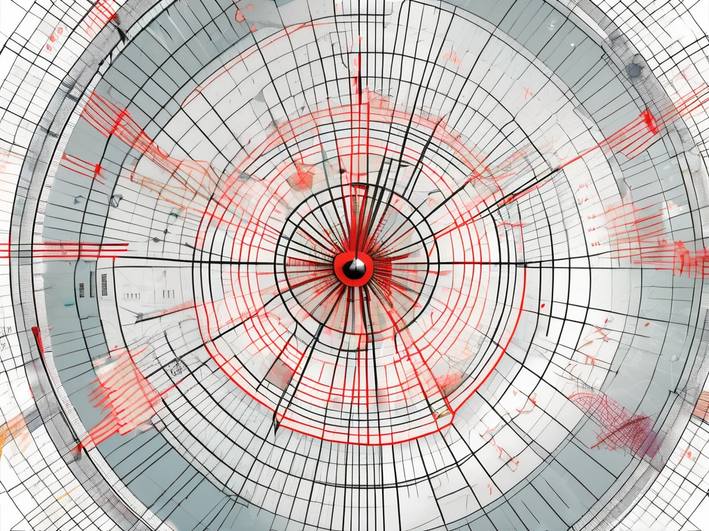 Un fan de Gann complexe superposé à un graphique du marché boursier