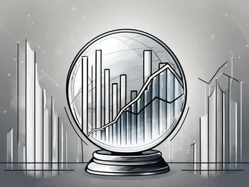 A futuristic crystal ball reflecting silver bars and an upward trending graph