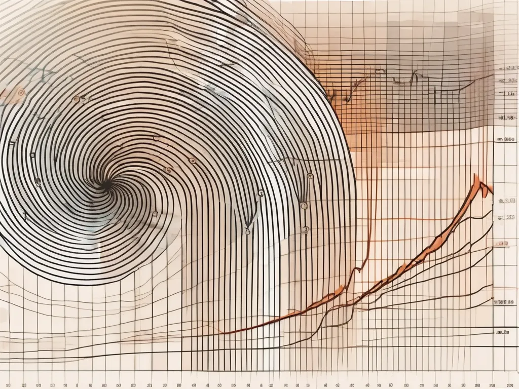 Une spirale de Fibonacci superposée à un graphique boursier