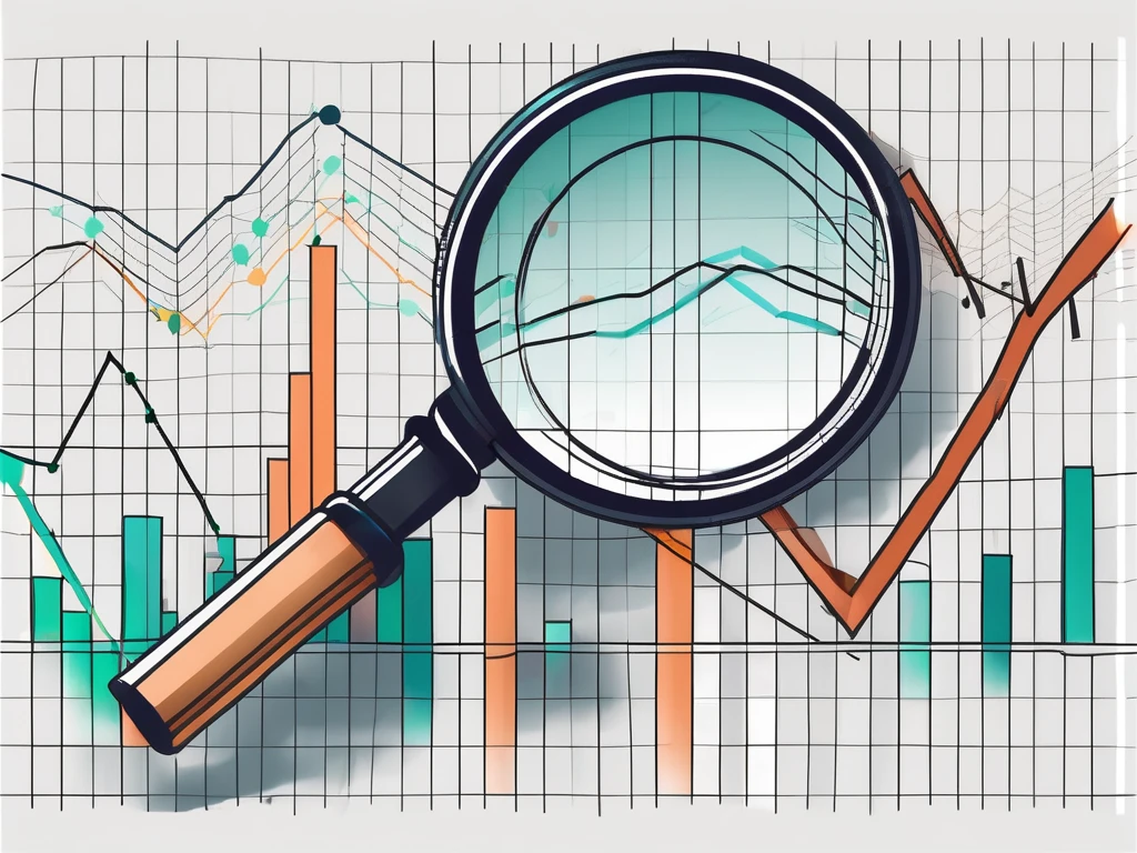 Una lupa que se coloca sobre un gráfico con líneas fluctuantes que representan el trading de divisas