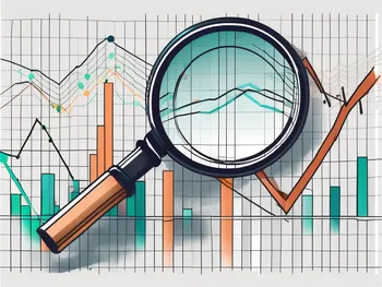 A magnifying glass hovering over a graph with fluctuating lines representing forex trading