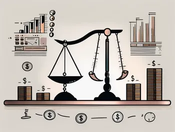 A balanced scale with symbols of money and a calculator