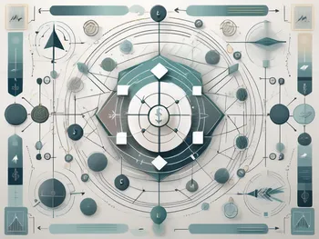 A complex network of interconnected financial symbols and icons