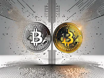 A bitcoin being split in half