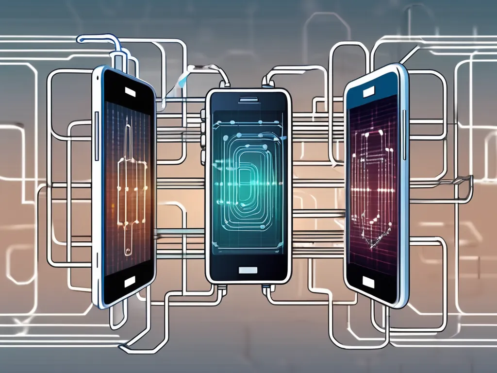 Varias aplicaciones interconectadas para smartphones formando una cadena