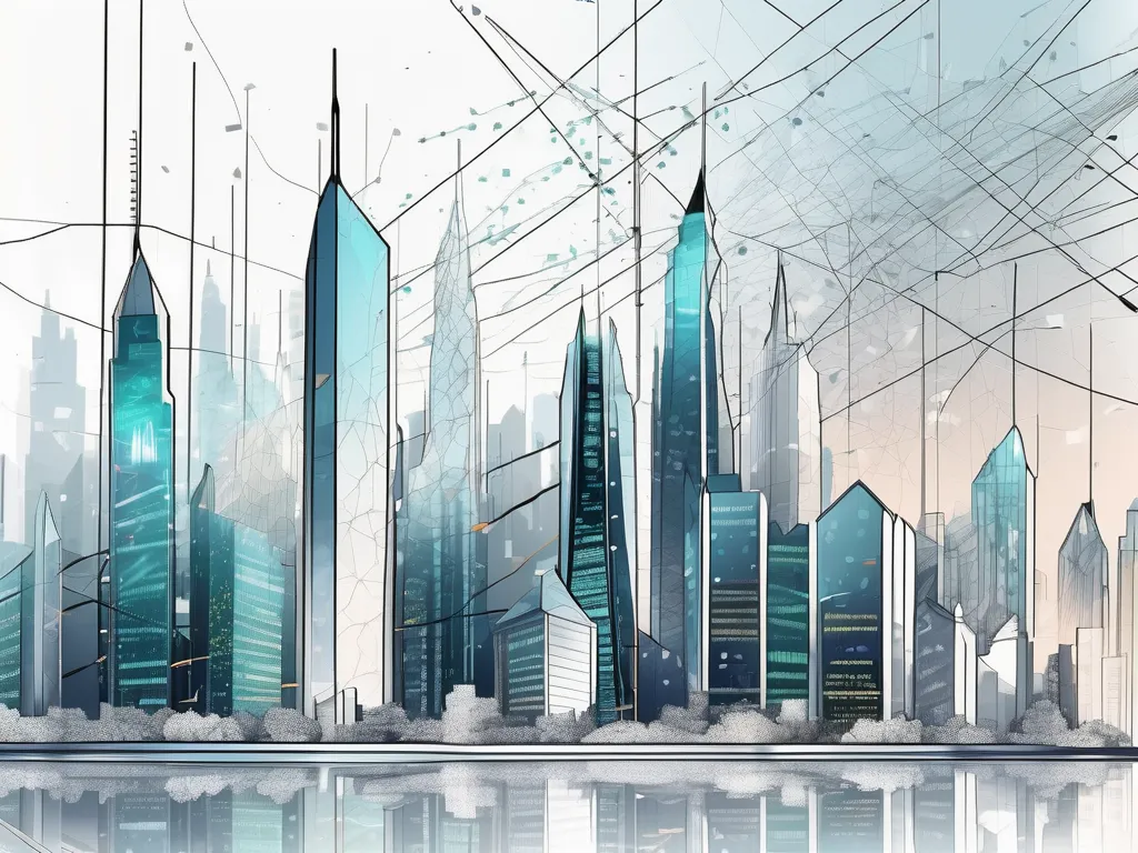 A futuristic city skyline with quantum computing servers integrated into the architecture