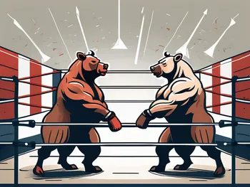 A bull and a bear in a boxing ring