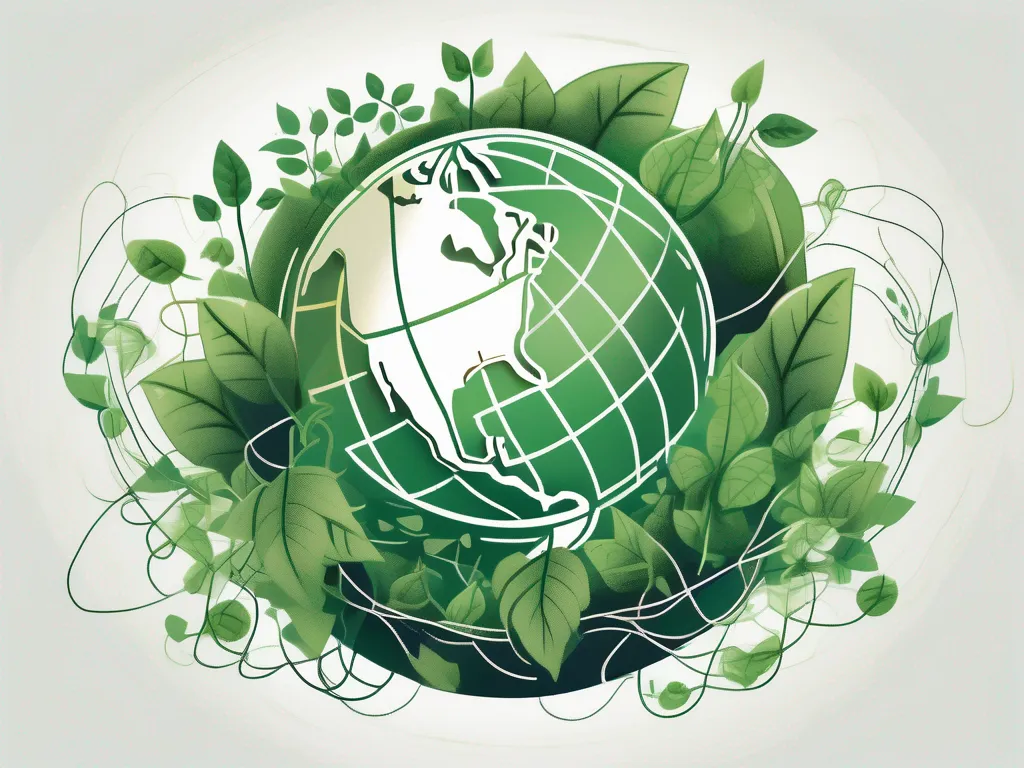 A globe entwined with green plants and vines