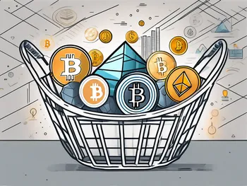 A basket filled with various symbolic icons of popular cryptocurrencies like bitcoin