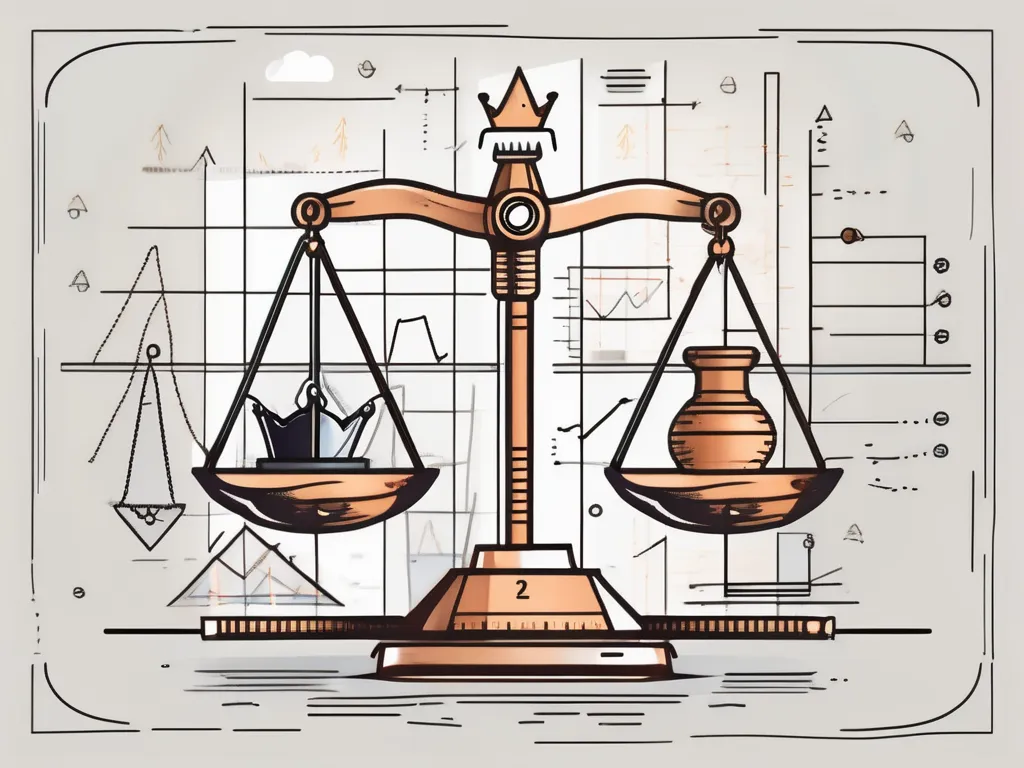 Une balance équilibrée avec différents outils de trading tels que des graphiques