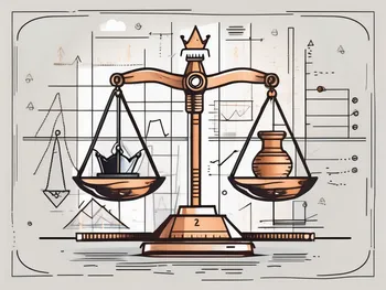 A balanced scale with various trading tools like charts