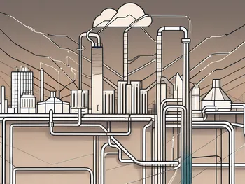 Eine digitale Landschaft, die das Ethereum-Netzwerk als Stadt darstellt, mit Pipelines, die Gasgebühren repräsentieren