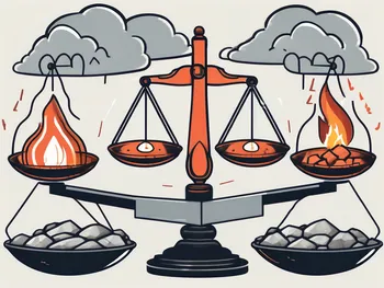 A balance scale with symbols of various potential risks (like a storm cloud