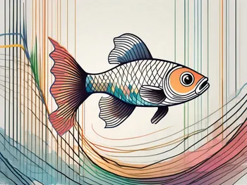 A guppy fish swimming amidst colorful moving lines