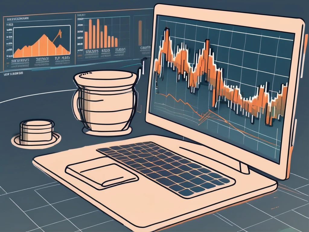 A computer screen displaying a trading chart with volume weighted average price (vwap) indicators and various trading elements like stock bars