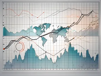 A complex stock market chart with various stop trading indicators and tools