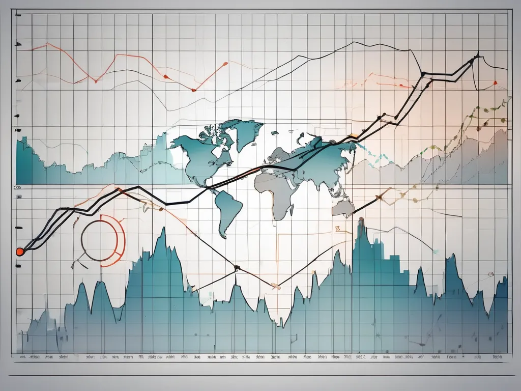 Un graphique complexe du marché boursier avec divers indicateurs d'arrêt de trading et outils