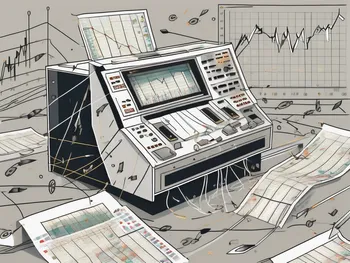 A stock market ticker tape machine printing out a line of stock quotes