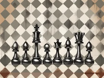 A chessboard with various chess pieces