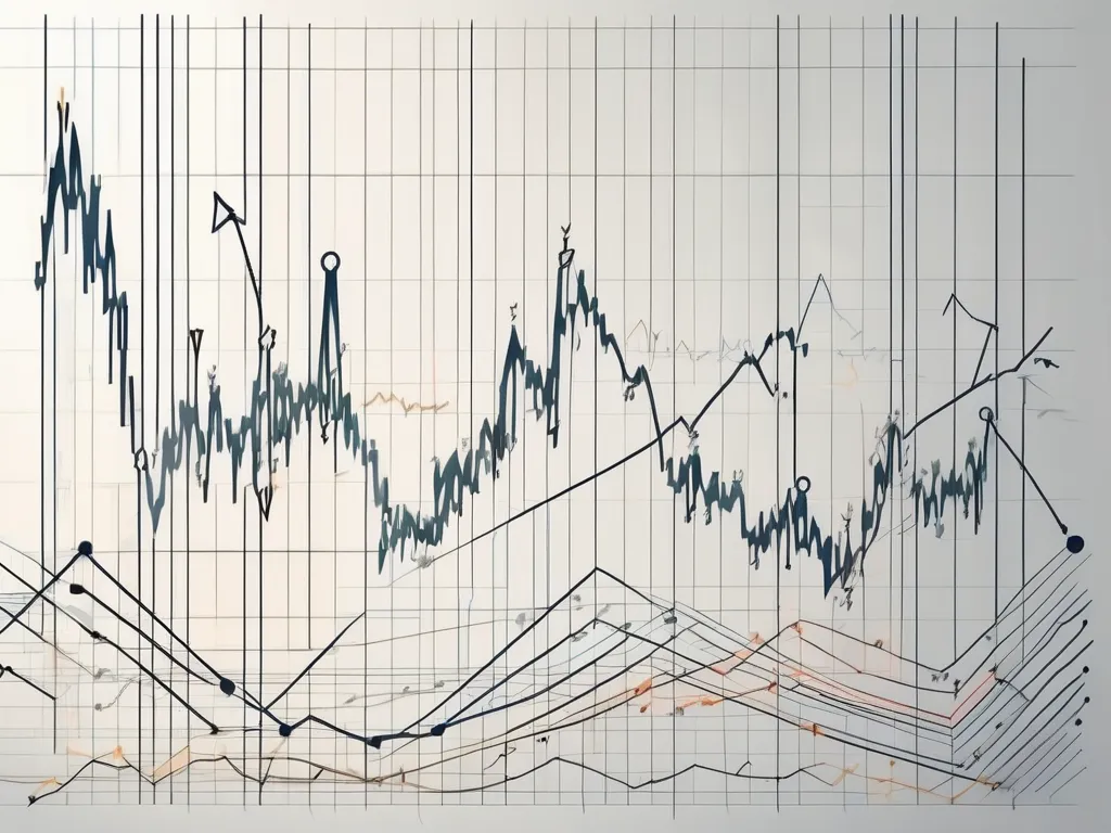 Ein dynamisches Aktienmarkt-Diagramm mit verschiedenen schwankenden Linien und Pfeilen