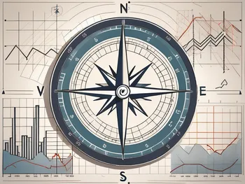 A compass surrounded by various financial charts and graphs