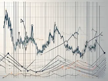 Un gráfico dinámico de la bolsa de valores con diversas líneas y flechas fluctuantes.