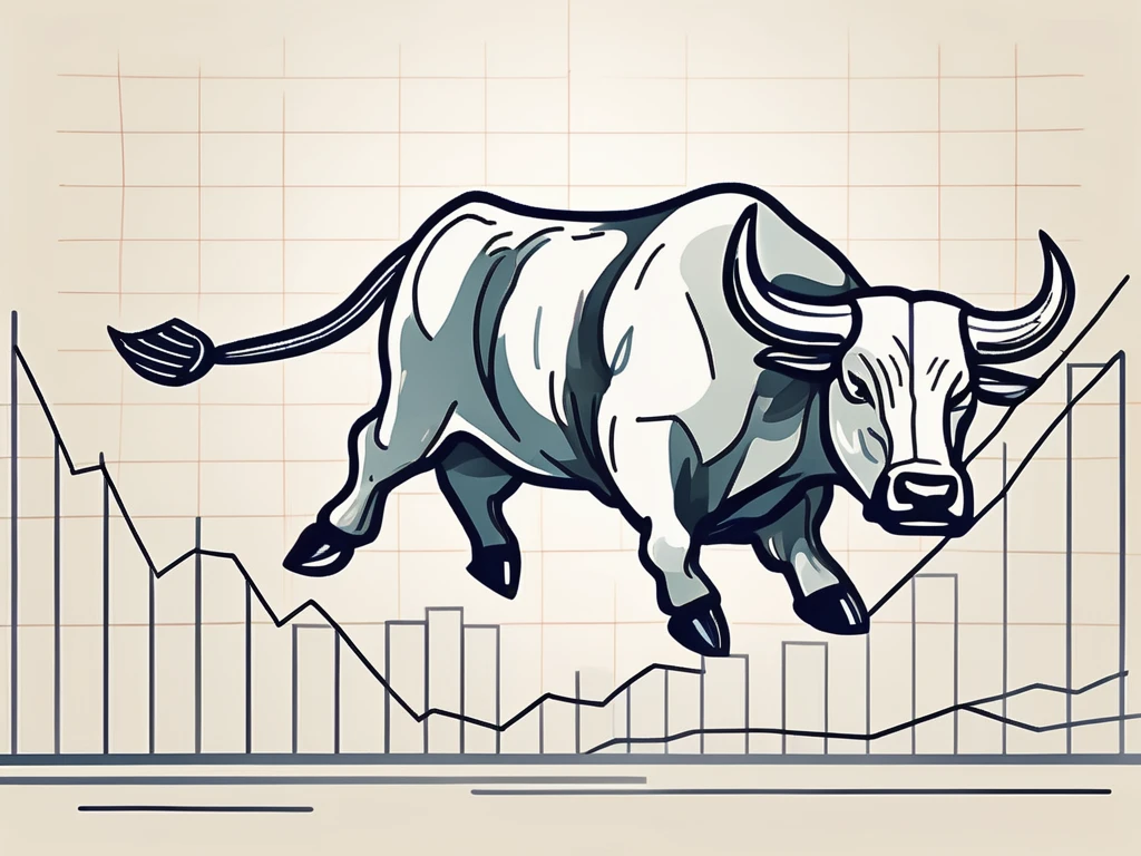 A bull charging forward on a rising graph line