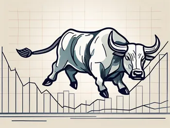 A bull charging forward on a rising graph line