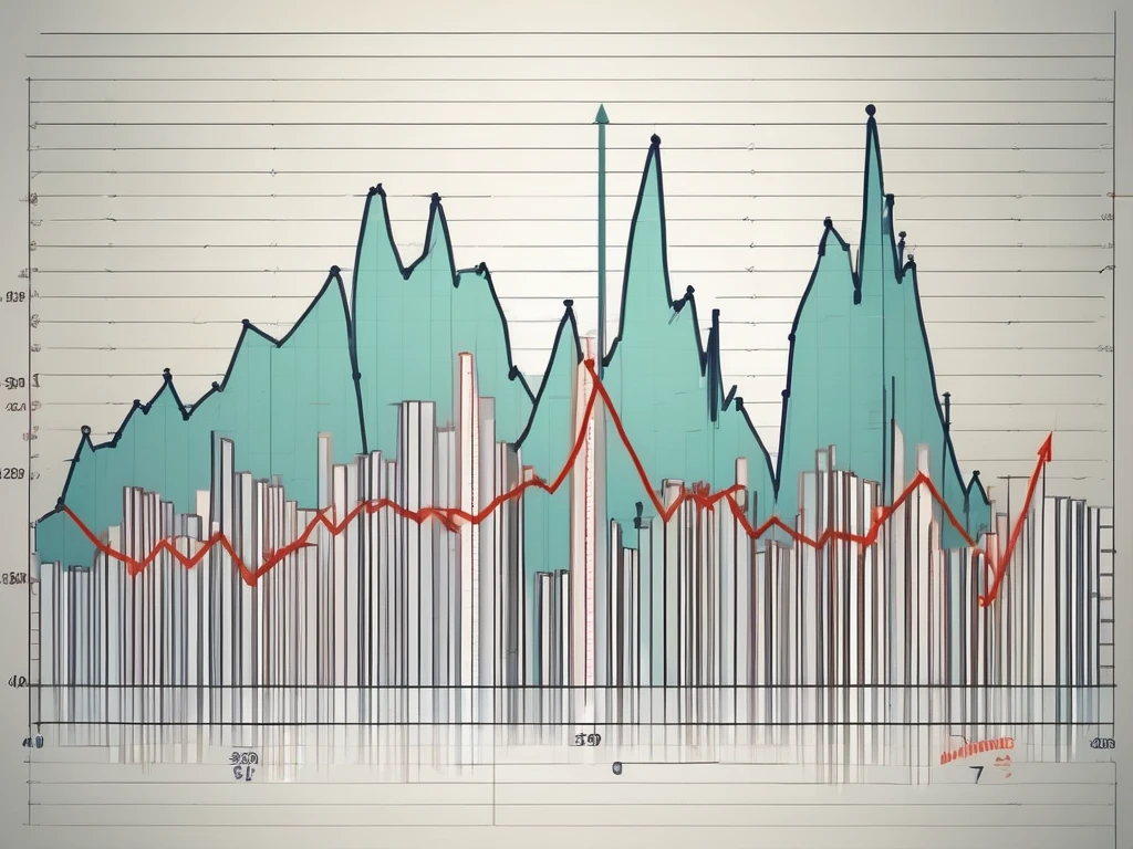 A stock market graph with prominent upward and downward trends