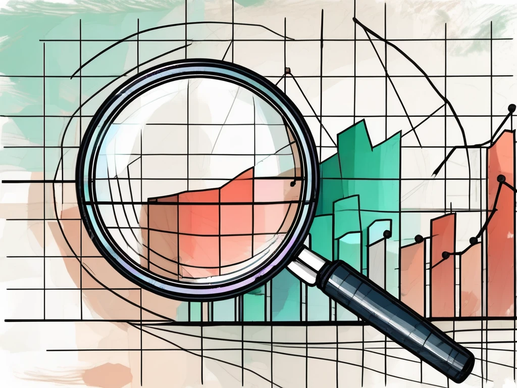 A magnifying glass over a pie chart and bar graph