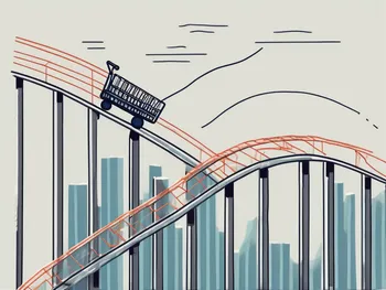 Una montaña rusa con sus rieles en forma de un gráfico de mercado bursátil fluctuante