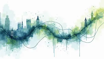 An abstract representation of fluctuating currency pairs and interest rate graphs