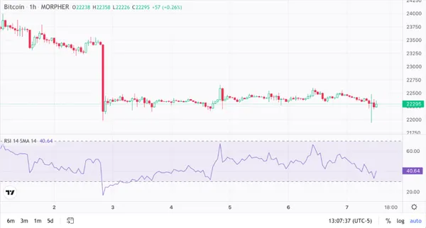 Gráfico RSI de cinco días para Bitcoin en Morpher