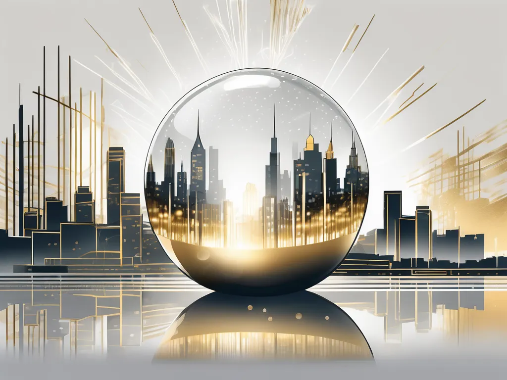 A crystal ball reflecting shimmering gold bars