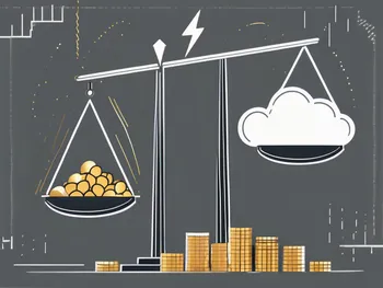 Une balance équilibrée avec un côté représentant le risque (représenté par un nuage orageux ou un éclair) et l'autre côté représentant la récompense (illustré par une pièce d'or brillante ou un graphique en tendance haussière)