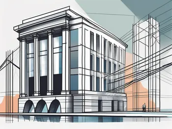 Deux structures contrastantes - un bâtiment bancaire traditionnel d'un côté et un complexe