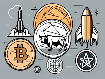 Eine Sammlung symbolischer Icons, die verschiedene Begriffe der Kryptowährung darstellen, wie eine Münze für 'Krypto'