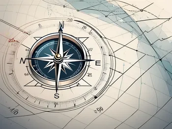 A compass superimposed on a fluctuating stock market graph