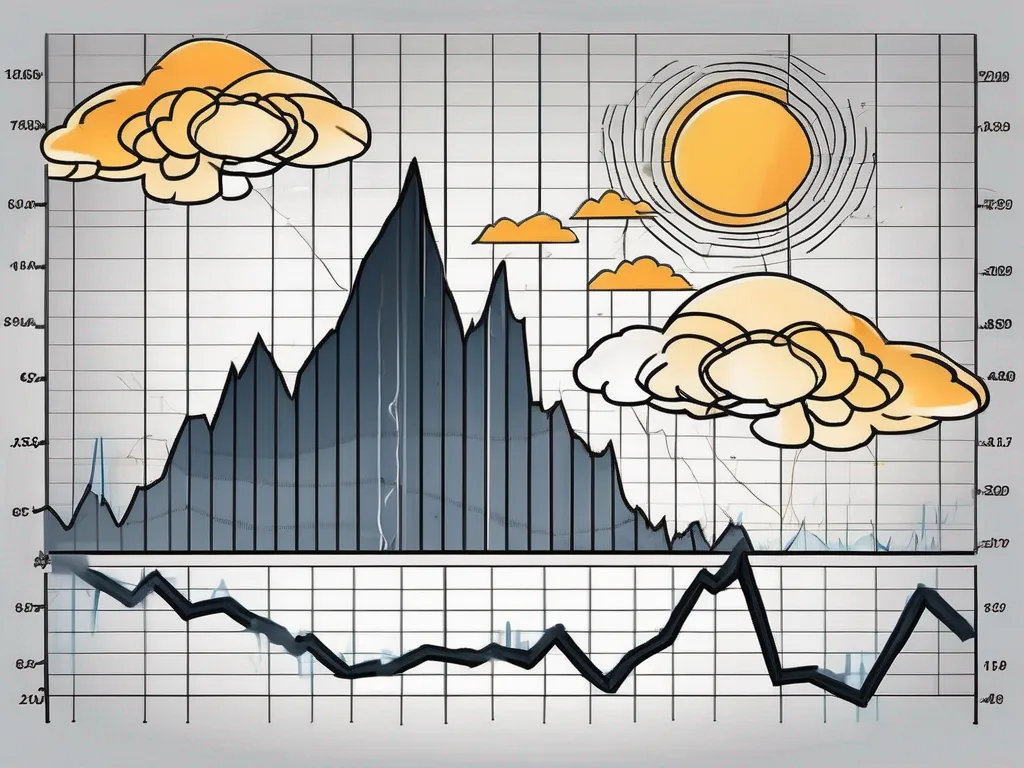 A dramatic stock market chart showing a steep decline followed by a sharp recovery