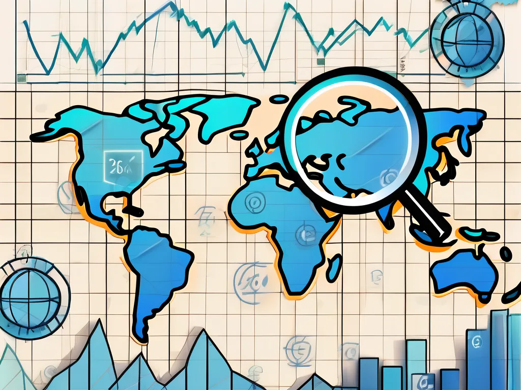 A dynamic global map with various currency symbols floating around