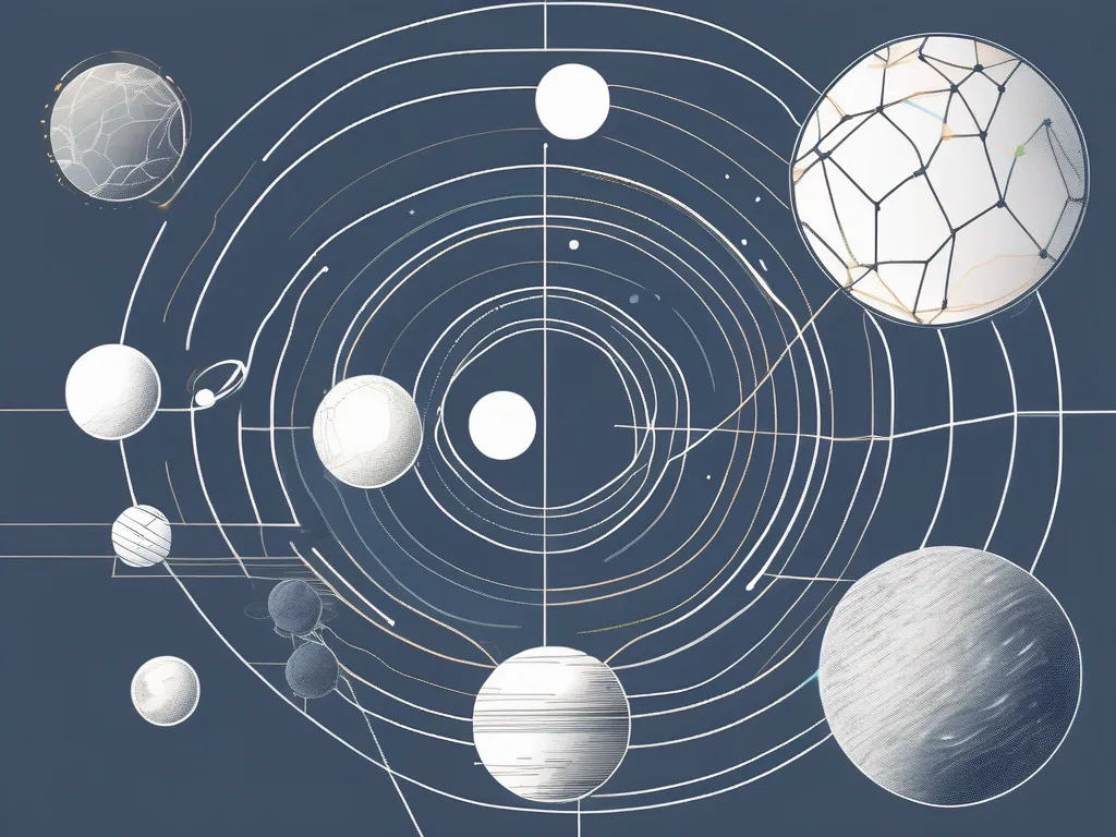 Verschiedene Kryptowährungen, die als unterschiedlich große Planeten symbolisiert werden