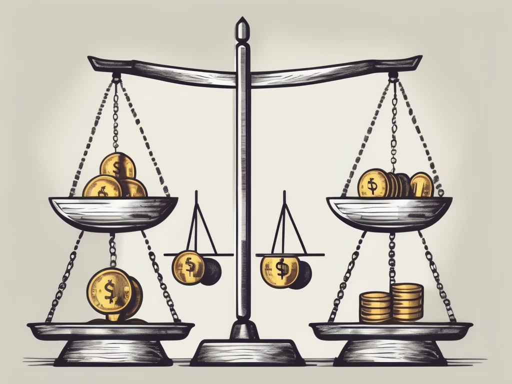 A balanced scale with different types of investment symbols (like stocks